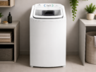 Máquina de Lavar Electrolux 11kg Branca Essential Care LES11 com abertura superior, tampa de vidro e painel seletor de programas na interface de vendas da Amazon.