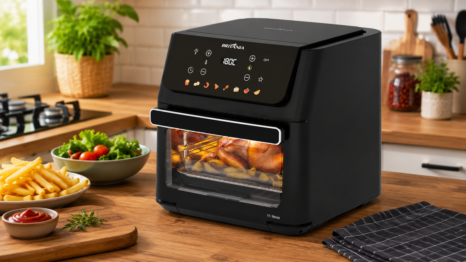 Air Fryer Oven Britânia 11L 1800W BAF11A Assa Frango Inteiro? Veja o Resultado